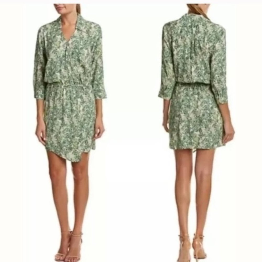 CAbi 280 Green Leaf Print Faux Wrap Dress